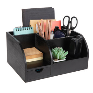 VERGOODR Office Desk Drawer Supply Organizer and Accessories, Wood Desk Organizer with 6 Compartments & 1 Drawer Binders Folder Papers Holder Pen Hol