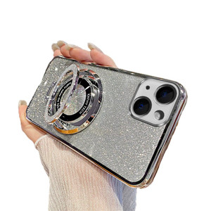 GYHOYA Magnetic Case for iPhone 16 Plus Case Glitter with Stand Phone Case [Compatible with MagSafe] Slim Shiny Luxury Plating Shockproof Protective