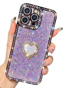 KERZZIL Luxury Girly Heart Stand Compatible with iPhone 16 Pro Max Case, Cute Bling Glitter Foil and Diamond with Full Camera Protector Cover(Purple,