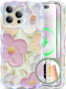 GVIEWIN for iPhone 16 Pro Max Case with Camera Control Button, [Compatible with MagSafe][Curly Wave Edge][Full Camera Protection] Oil Painted Flower