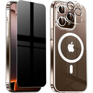 QiiStar Privacy Case for iPhone 16 Pro,Clear Magnetic iPhone 16 Pro Phone Case with Privacy Screen Protector & Camera Cover Shockproof TPU Bumper Har