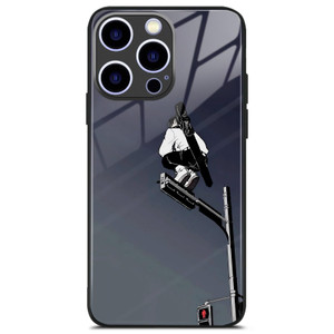 Aesthetic Black Anime Glass Case for iPhone 16 Pro Max, Unique Manga Art Design, Sleek Glossy Tempered Glass Cover