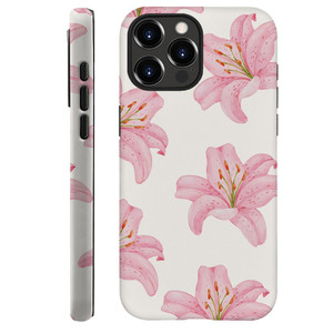Generic Case Compatible with iPhone 16 Pro - Hybrid Durable Shockproof Phone Cover,Cases for Woman Girl - Pink Lily Flower
