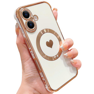 IDweel Magnetic for iPhone 16 Case - Compatible with Magsafe, Elegant Love-Themed Luxury Plating Edge, Slim Fit & Lightweight, Scratch-Resistant Bump