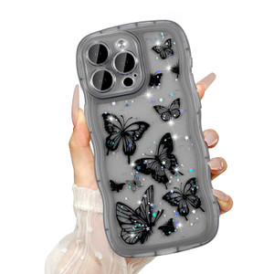 UEEBAI Wave Butterfly Case for iPhone 16 Pro Max Case, Pretty Bling Star Butterfly for Women Cute Shiny Glitter Phone Cover for Girls Bling Clear Cov