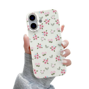 QLTYPRI for iPhone 16 Case, Cute Pink Floral Flower Pattern Aesthetic Phone Case, Raised Camera Protection Soft Slim TPU Shockproof Protective Phone