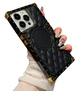 LXXZBC Magnetic Case for iPhone 16 Pro Max [Compatible with MagSafe] Luxury PU Leather Trunk Design Cute Pretty Bling 3D Elegant Premium Soft Phone C