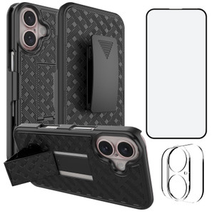 Ailiber Designed for iPhone 16 Case with Stand, iPhone 16 Belt Clip Holster with Camera Lens&Screen Protector, Swivel 2-in-1 Holder, Slim Shockproof