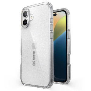 Speck Clear iPhone 16 Plus Case - Slim GemShell - Clear/Platinum Glitter