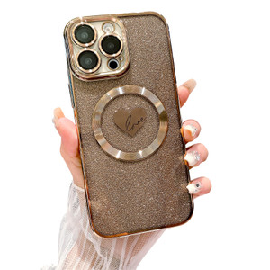 HYUEKOKO Compatible with iPhone 16 Pro Max 6.9 Inch Case with Magsafe, Plating Heart Glitter Magnetic Case for Women Girl TPU Camera Protection Back