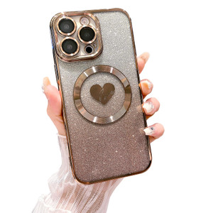 HYUEKOKO Compatible with iPhone 16 Pro Max 6.9 Inch Case with Magsafe, Gardient Plating Heart Glitter Magnetic Case for Women Girl Camera Protection