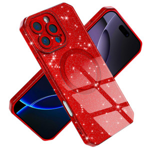 LIFCIUSO Magnetic Case for iPhone 16 Pro Max 6.9", Red Glitter Luxury Slim Shine Edge Silicone Shockproof Phone Case for Women Girls (Magsafe Compati