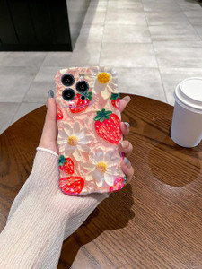 Roemary Strawberry Case for iPhone 16 Pro Max,for iPhone 16 Pro Max Case Strawberry Daisy,Garden Design Soft TPU Protective Case Cover