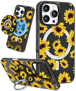 Lotadilo Cute Case for iPhone 16 Pro Max for Women Girls - Funny Sunflower Design Compatible with Magsafe Magnetic Ring Holder Kickstand Fashion TPU
