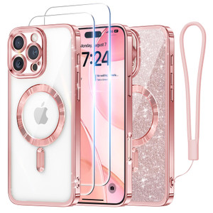 Meifigno Case Designed for iPhone 16 Pro 6.3 Inch, [Compatible with MagSafe] [2X Screen Protectors] [Glitter Card & Wrist Strap] Surround Lens Protec