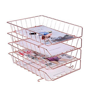 Z PLINRISE Stackable Letter Tray, 4-Tier Desk File Organizer for Mails, Magazines, Documents and Accessories, Wire Paper Tray for Home, School and Of