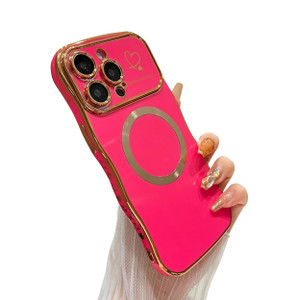 DEFBSC Magnetic for iPhone 16 Pro Max Case [Full Camera Protection][Fit for Magsafe] Cute Curly Wave Frame Love Heart Case, Plating Soft Durable TPU