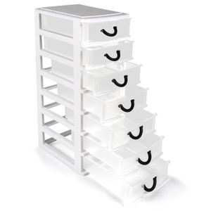 ArtVibes Plastic Drawers Storage Organizer with 7 Clear Storage Drawers for Office, Makeup, Jewelry, 7.1"x5.1"x13.2", White