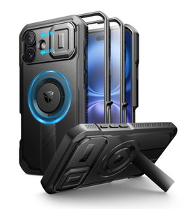 Dexnor for iPhone 16 Plus Case with Slide Camera Cover & Adjustable Kickstand & Built-in Screen Protector,Compatible with MagSafe Shockproof Bumper C