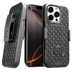 Designed for iPhone 16 ProMax Case with Belt Clip Holster - Kickstand Cover Phone Case - Black