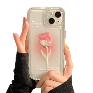 Casechics Compatible with iPhone Case,Cute Tulip Rose Flower Flower Camera Lens Protection Clear Soft Shockproof Cover Phone Case for Women Girls (Pi