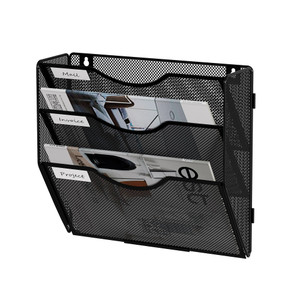 Senhoglb File Folder Organizer, 3-Tier Mesh Hanging Wall File Holder, Magazine Rack, Wall File Organizer With Pockets, Metal Document Organizer, Mail