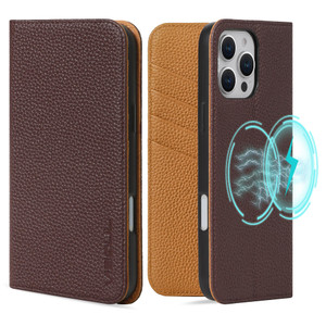 VISOUL Wallet Case for iPhone 16 Pro Max, Pebbled Genuine Leather Wallet Case with Card Holder Kickstand Flip Folio Cover Designed for iPhone 16 Pro