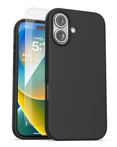 ENCASED for iPhone 16 Plus Silicone Case with Screen Protector, Silk-Touch Magnetic Grip Cover (Compatible with MagSafe) Matte Black