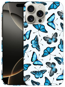 SuzaCase Back Case for iPhone 16 Pro Max, iPhone 16 Pro Max Case - Stylish Butterfly Blue Pattern Design Printed Cute, Sleek Durable Hardshell Protec