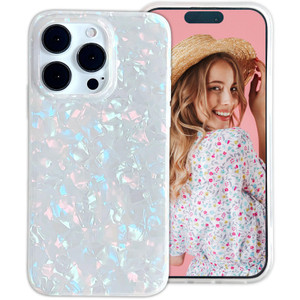YeLoveHaw for iPhone 16 Pro Max Case for Women Girls, Glitter Pearly-Lustre Shell Slices Pattern Phone Case [ Soft, Slim, Full-Around Protective] Com