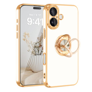 Fingic for iPhone 16 Case[with 360° Rotatable Ring Holder][Support Magnetic Car Mount] Shiny Plating Gold Slim Fit Thin Soft TPU Rugged Bumper Anti-S