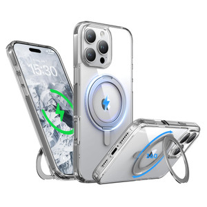 Niunisi for iPhone 16 Pro Max Case 6.9-Inch with Magnetic 360° Ring Stand Compatible with MagSafe Crystal Clear Shockproof Protective Phone Cover 6.9