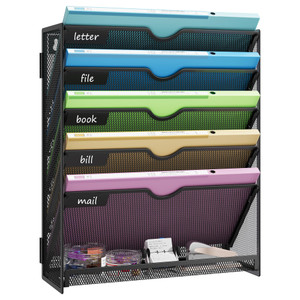 Kinkota Hanging Wall File Organizer 6-Tier Wall Mount Mail Organizer & Desk Paper Organizer, Sleek Black Metal File Folder Holder for Office, Cubicle