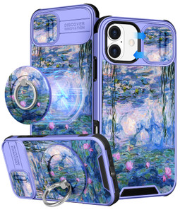 Buleens for iPhone 16 Plus Case 6.7 Inch - with Ring Stand & Camera Cover Aesthetic Cute Designed Women Girl Girly Pretty Kawaii Blue Water Lily Phon