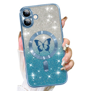 Fiyart Designed for iPhone 16 Plus Case,Compatible with MagSafe Butterflies Plating Camera Protection Phone Cover, Magnetic Glitter for Women Girls S