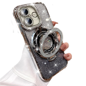 AuroiCCY for iPhone 16 Plus Case with Kickstand, Compatible with Magsafe Shockproof Bling Diamonds Ring Holder Camera Lens Protector Girls Woman Glit