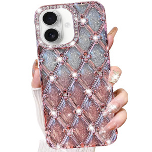 Changjia for iPhone 16 Plus Glitter Bling Case,Cute Luxury 3D Sparkle Rhinestone Diamond Flower Soft TPU Plating Bumper Shockproof Slim Protective Ca