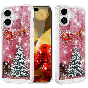 Changjia Glitter Christmas Case for iPhone 16 Plus, Cute Merry Christmas Tree Santa Elk Liquid Flowing Floating Moving Bling Sparkle Clear Shockproof