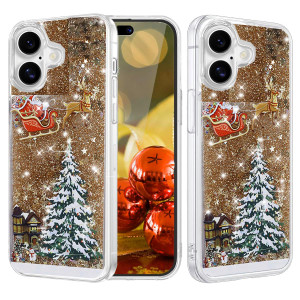 Changjia Glitter Christmas Case for iPhone 16, Cute Merry Christmas Tree Santa Elk Liquid Flowing Floating Moving Bling Sparkle Clear Shockproof Wome