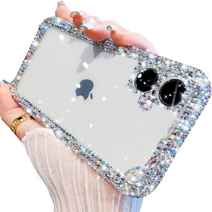 Changjia Clear Glitter Case for iPhone 16 Plus, Cute Luxury Bling Sparkly Diamond Rhinestone Camera Protection Soft TPU Bumper Shockproof Women Girls