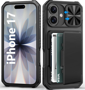 BXYJY for iPhone 17 Case Wallet, Card Holder (4-5 Cards), Slide Camera Cover, Military Drop Protection, Rugged Heavy Duty Men Women Shockproof Protec