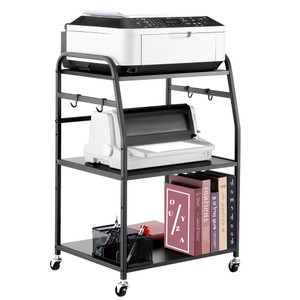 Vividwood Printer Stand - Large 3 Tier Printer Table with Adjustable Storage Shelf - Rolling Cart with Wheels -Stable Desk for Home Office Use (Black