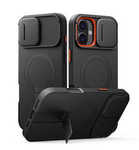 SURITCH for iPhone 16 Plus Case with Magnetic Camera Slide Cover and Adjustable Kickstand, Compatible with MagSafe, Shockproof Bumper Case Slim Prote