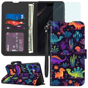 Qindaiwen for iPhone 16 Plus Wallet case with RFID Blocking Credit Card Holder Kickstand, Folio Flip PU Leather Shockproof Protective Cover for iPhon