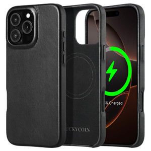 Compatible with MagSafe Genuine Leather Phone Case for Apple iPhone 16 Pro Max 6.9 in Black,for Wireless Charging Protective Case with Strong Magneti