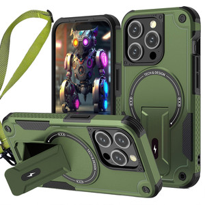 CCSmall for iPhone 16 Pro Case Crossbody with Kickstand Compatible for Magsafe, Military-Grade Armor Cover with Adjustable Shoulder Lanyard Strap Cel