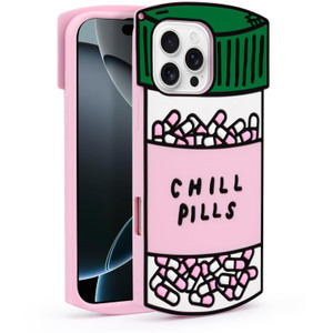Dumkery Cute Case Compatible with iPhone 16 Pro Max Chill Pills Case, Girly Capsule Bottle Shape, 3D Soft Silicone Heavy Duty Protection Shockproof C