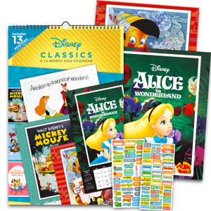 Disney Classic Posters Calendar 2026 - Deluxe 2026 Classic Disney Wall Calendar Bundle with Over 100 Reminder Stickers Featuring Cinderella, Mickey M