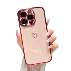 ZTOFERA Designed for iPhone 16 Pro Case 6.3 inch,Cute Plating Edge Love Hearts Pattern with Camera Lens Protection Phone Cover for Girls Women,Pink