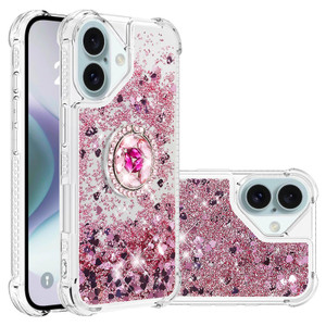 MEMAXELUS Case for iPhone 16 Case with Diamond Ring Stand for Women Girls,Sparkly Flowing Liquid Quicksand Cover Shockproof Drop Protection Luxury Ki